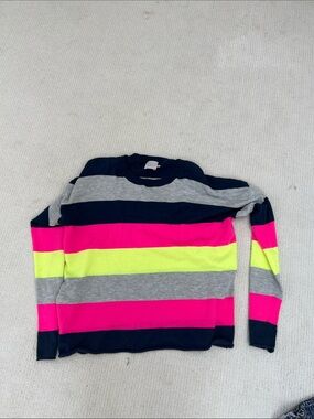 Men's Striped Crewneck Sweater in Navy, Neon Pink & Lime